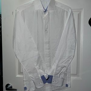 Men Bugatchi White Collar ButtonUp Dress Shirt sz M